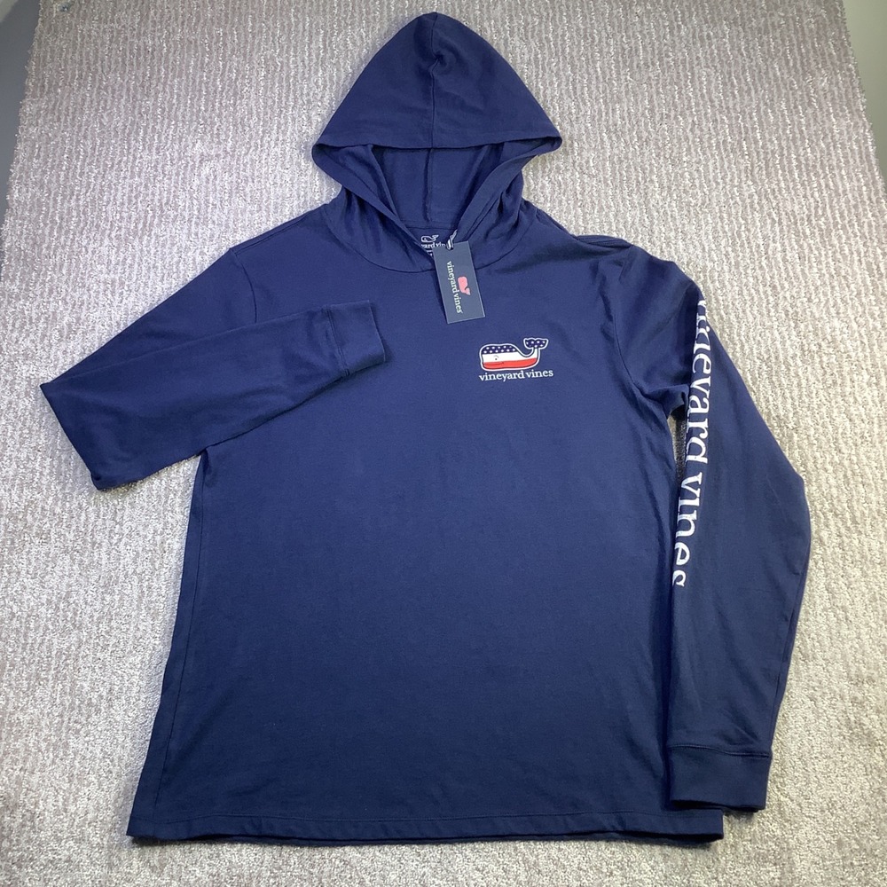 Vineyard Vines Mens LS Blank Hoodie T-Shirt Deep Bay Patriotic Whale M NWT - Picture 3 of 15